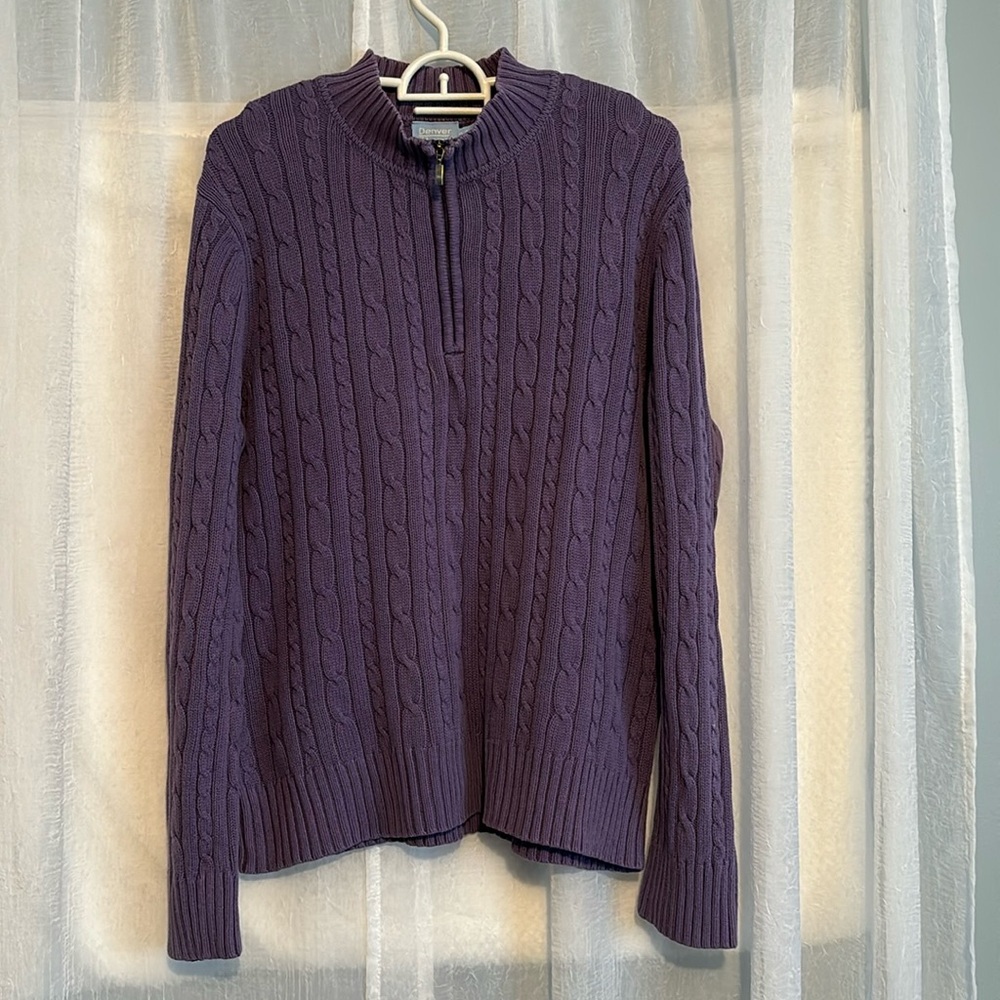 Denver Hayes purple chunky long sleeve cozy sweater 1/4 neck zip size x-large